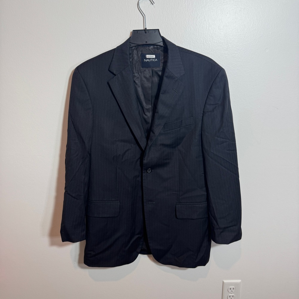 Nautica Pinstripe Suit Coat Mens 40R Black Preowned Classic Fit Blazer W34
